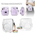 Clear Camera Case Bag For Fujifilm Instax Mini 8/8+/9 Mini 7s 7c 11 Instant Transparent Film Camera Crystal Shockproof Cover Box with Rainbow Shoulder Strap. 