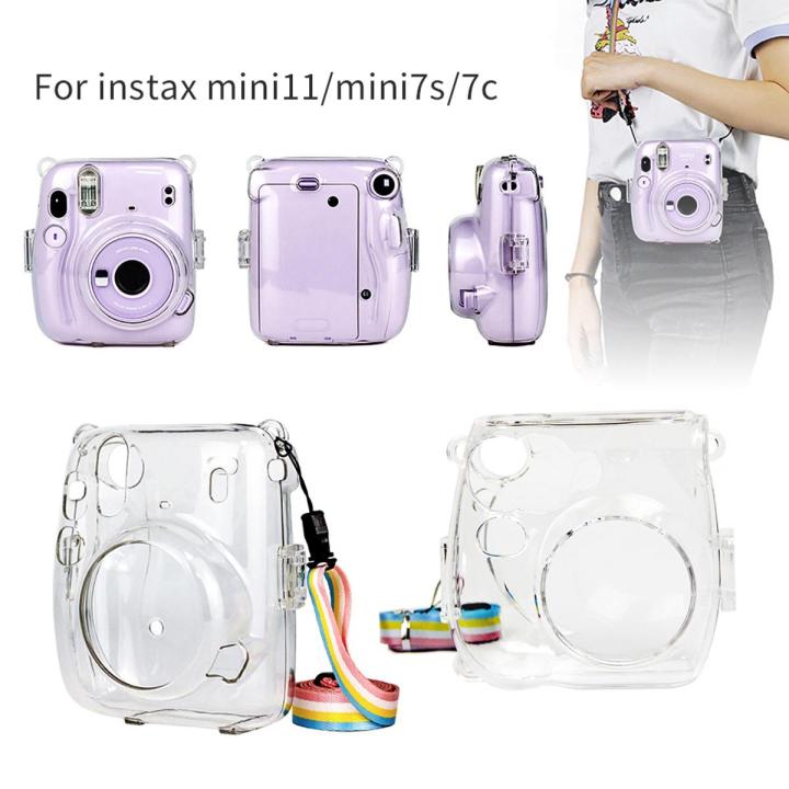 Clear Camera Case Bag For Fujifilm Instax Mini 8/8+/9 Mini 7s 7c 11 Instant Transparent Film Camera Crystal Shockproof Cover Box with Rainbow Shoulder Strap