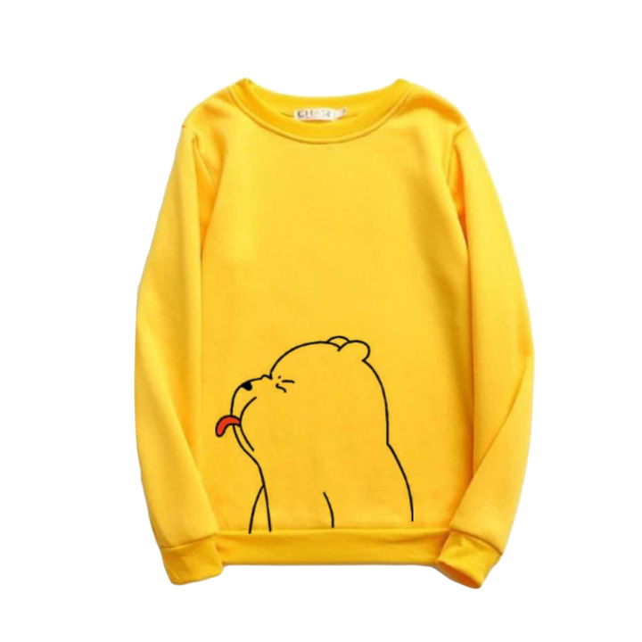 Yellow Panda Bare Bear Fleece Full Sleeves Sweatshirt For Women