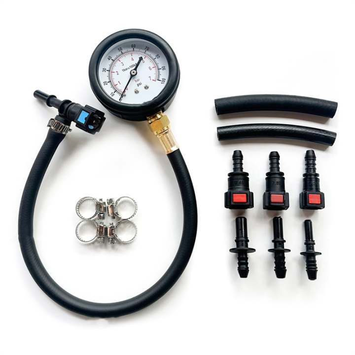 Fuel Pressure Test Kit Fuel Pressure Gauge Black Metal+Rubber for Car, Motorcycle, Truck
