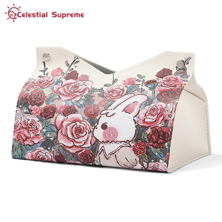Multi-functional Paper Container Rose Print Faux Leather Tissue Box Large Capacity Easy Extraction Home Office Decor Car Paper Dispenser Buyers' Favorite Faux Leather Paper Box