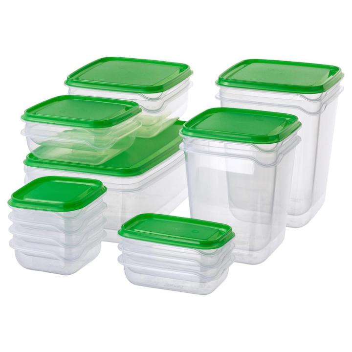 IKEA Pruta Food container, set of 17, transparent/green