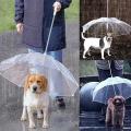Dog Walking Waterproof Clear Cover Built-in Leash Rain Sleet Snow Pet Umbrella. 