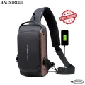 BAGSTREET New Waterproof Anti-Theft Unisex Sling Crossbody Bag with USB Charging Port and Combination Lock - Black. 