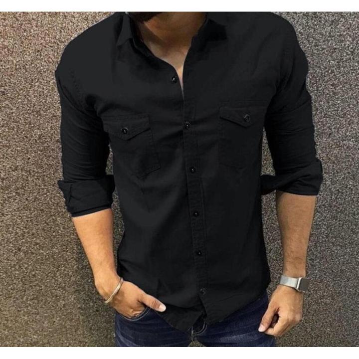 Black Double Pocket Casual Shirt