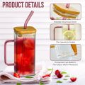 Techmanistan Random Color 400ml Square Glass Mug With Handle, Straw & Wooden Lid, Drinking Glass, Adorable Glass Cups with Lids and Straw, Glass Tumbler Coffee Cup Coffee Mug. 