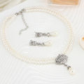 Elegant Simulated-pearl Bridal Jewelry Sets Rhinestone Pearl Necklace+Earrings Layor. 
