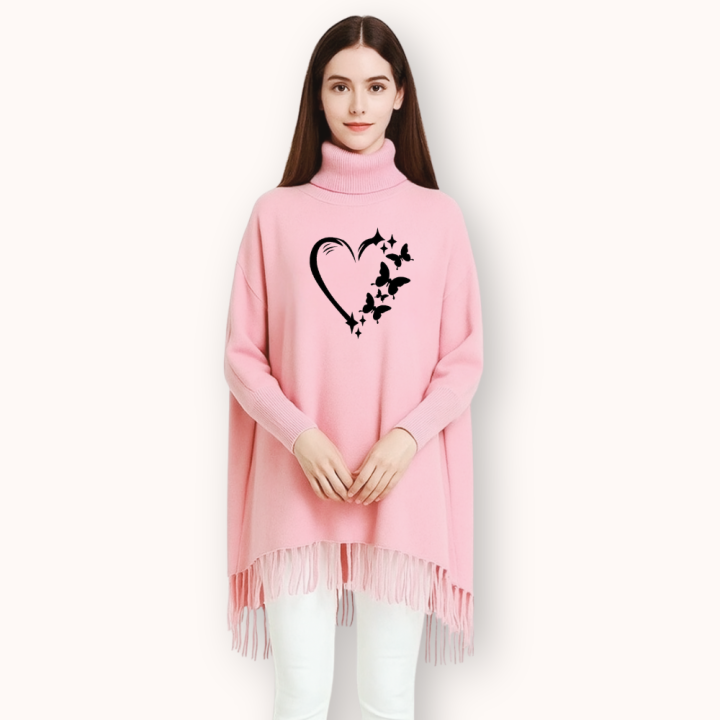 MK Garments - Butterfly Heart  Printed Winter Collection Woman's  Fleece Shoal Poncho For Girls