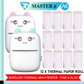 Pocket Inkless Mini Printer - 12 x Sticky Paper Roll & 12 x Thermal Paper Roll - Thermal Portable Bluetooth Wireless Mini Printer For Kids - For Photo, Picture, Office Receipt, Label Note, QR Code - Compatible With IOS & Android - Pink & Blue. 