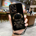 For Xiaomi Redmi Note 12 / Note 12 Pro / Note 12S Back Cover with Lanyard + Cartoon Astronaut Folding Stand Luxury 6D Plating Square Bumper Phone Case Shiny Soft Silicone Full Camera Protection Cases Pouch. 
