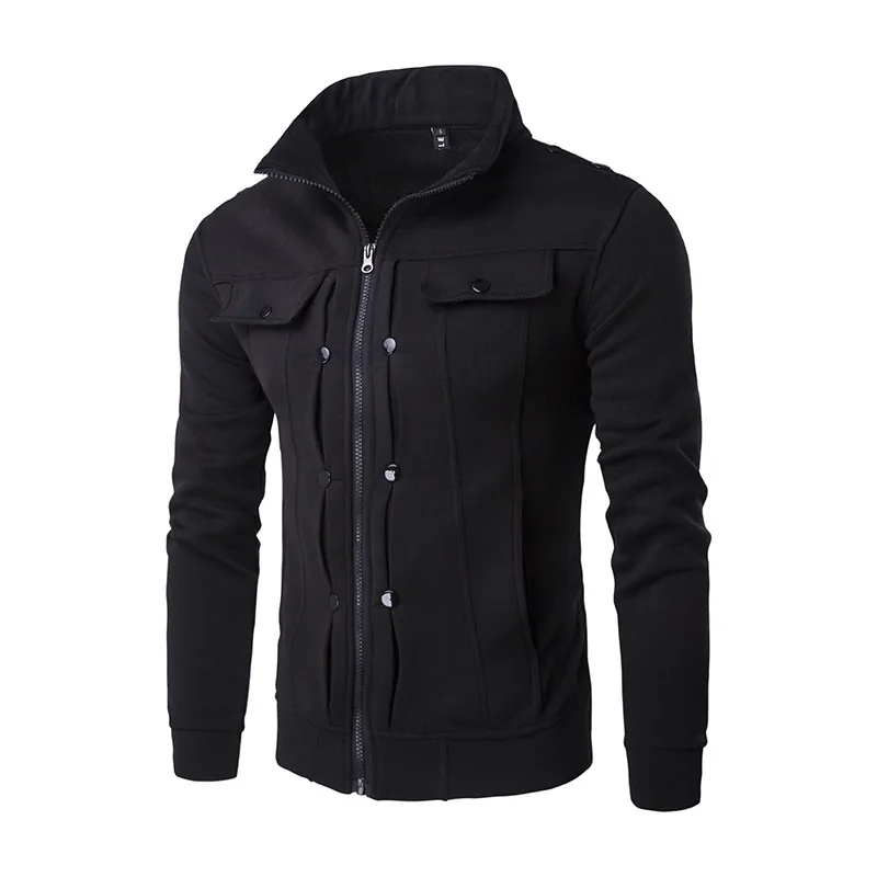 Qiunery in stock Men Fashion Solid Color Jackets Slim Fit Stand Collar Zipper Jacket Casual Outwear Coat Daraz.pk