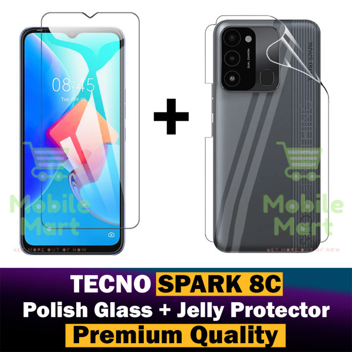 Tecno Spark 8c Tempered Glass Screen Protector + Back Hydrogel Soft Film jell Protector Sheet For Tecno Spark 8c