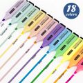 18 Colors Highlighter Pen Pastel Morandi Bright Color Ink Highlighter Markers Stationery Supplies. 