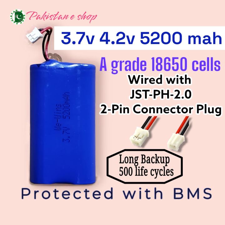 18650 cell with BMS JST PH 2.0 , 2 pin connector 3.7v 4.2v 18650 battery for solar light rechargeable battery for audion speakers 18650 for gadgets 18650 battery for LED 18650 battery for RC toys 18650 battery for mini fan 18650 battery for sensor  3.7 vo