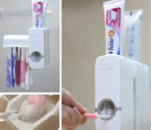 White%20Automatic%20Toothpaste%20Dispenser%20and%20Toothbrush%20Holder%20Set,%20Wall%20Mounted%20Hands%20Free%20Toothpaste%20Squeezer%20with%205%20Brush%20Holder,%20Toothpaste%20Squeezing%20Machine%20-%20Image%203