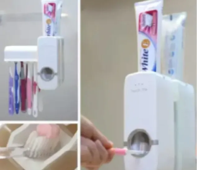 White%20Automatic%20Toothpaste%20Dispenser%20and%20Toothbrush%20Holder%20Set,%20Wall%20Mounted%20Hands%20Free%20Toothpaste%20Squeezer%20with%205%20Brush%20Holder,%20Toothpaste%20Squeezing%20Machine%20-%20Image%203