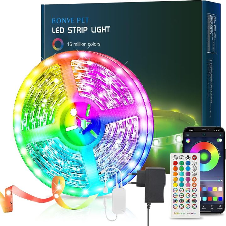 Bonve Pet 49.2ft App Control Led Strip Lights, Smart Led Light Strips Music Sync Color Changing LED Lights App Control, Led Lights for Bedroom Christmas Party Home Decoration (7.5x2)(15m