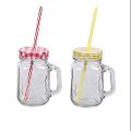 Mason Jar 500ml Glass Mug With Handle & Straw -  1 Pc. 