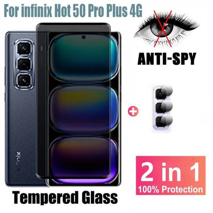 For infinix Hot 50 Pro Plus 4G Pro+ Tempered Glass 2 in 1 Anti-peeping Privacy Protection Screen Protector Anti Spy Glass With Bakc Film And Camera Lens Protector