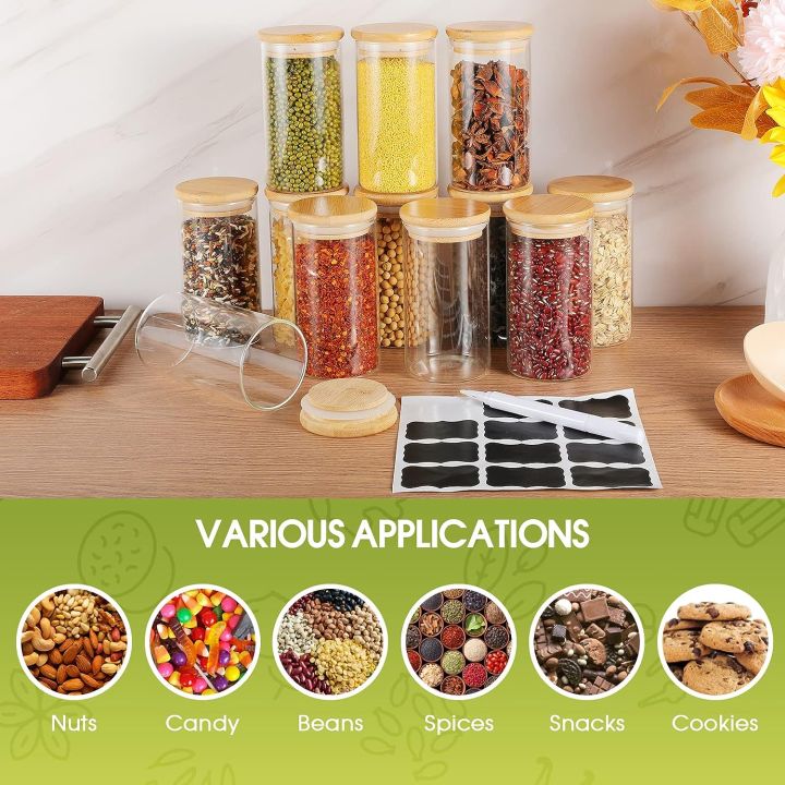 AKHPAL%20Glass%20jars%20with%20bamboo%20lids,%2012%20pieceS%20spice%20jars%20with%20bamboo%20lids,%20340ml%20glass%20storage%20jars,%20%20glass%20canisters%20with%20wooden%20airtight%20lids,%20labels,%20glass%20storage...%20-%20Image%204