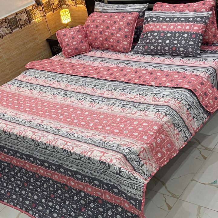 Doube 7 piece comforter set 4 pillows 1 cushion cover 1 king size bedsheet 1 king size quilted comforter Salonika cotton stuff