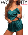 Womenity Short Silk Silky Pajama Set For Women Night Dress for Girls Cami Top And Shorts Premium Matte Satin PJ Set Nighties For Women Lingerie Sleepwear 2Pcs. 