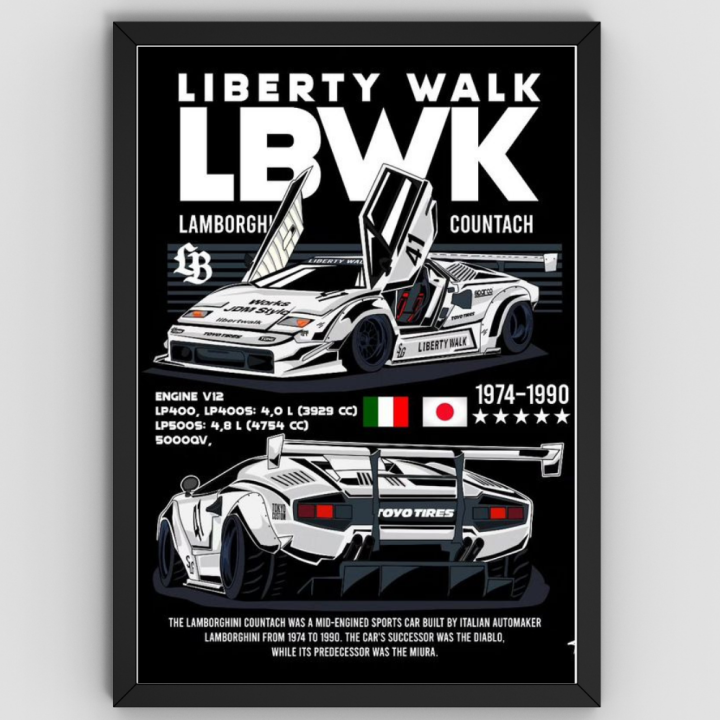 Premium Crystal Wooden Frame Lamborghini Countach Liberty Walk LBWK Art ...