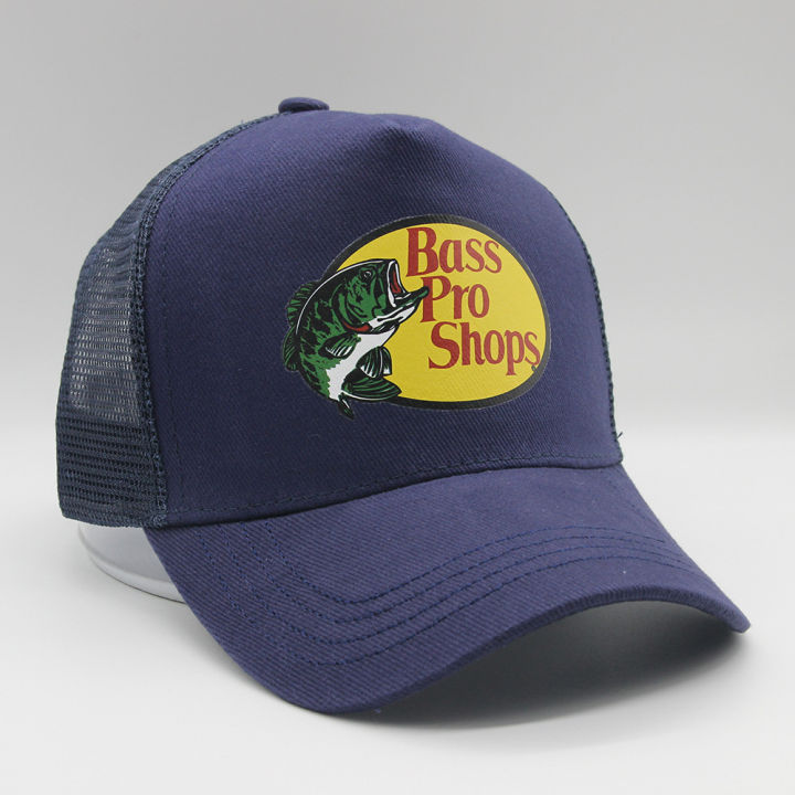 European and American Bass pro shops printed labeling baseball caps, outdoor fishing, sunscreen, net hats, couples, sunshade hats
