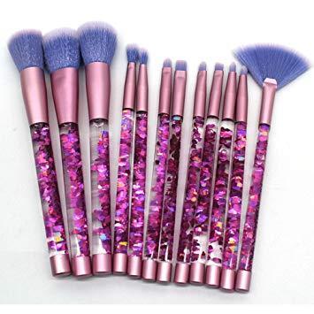 10pcs Transparent Crystal Makeup Bruhses glitter purple makeup brush set