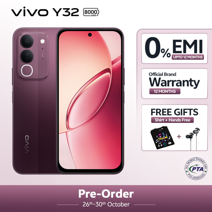 vivo Y32 - 6GB RAM - 128/256GB ROM - 50MP main Camera - 8000 mAh Battery - IP69 Dust and water resistance - Officail PTA Approved