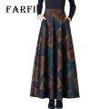 Farfi Elegant Skirt Side Pockets Women Autumn Winter Printed Long Skirt. 