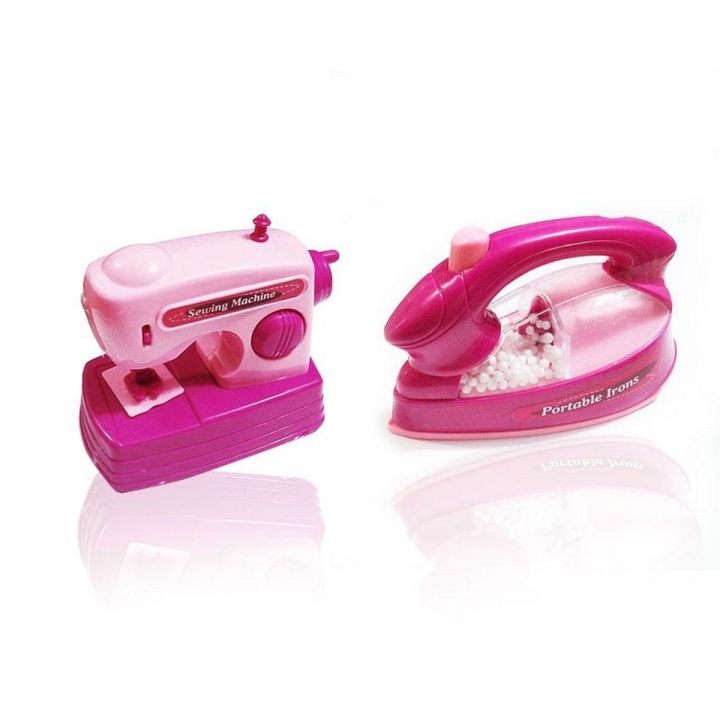 Pack of 2 Battery Operated Mini Sewing Machine and Mini Portable Iron Toy for Kids