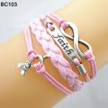 Infinity Hope Faith Breast Cancer Awareness Sign Charm Multi Layers Bracelet. 