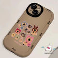 INS Cream Puffs Cute Brown Bear Cartoon Painting Phone Case Compatible for IPhone 11 15 14 13 12 Pro Max XR X XS Max Macaron Luxury Liquid Silicon Shockproof Cover. 