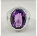 Natural Amethyst Gemstone with 925 Sterling Silver Ring For Men's. 