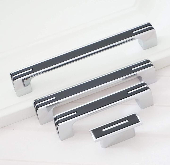 5.6 inch Modern Kitchen Cabinet Handles, Silver Black Kitchen Hardware Drawer Pulls Perfect for Modern Kitchen Designs,  Interior Door Handles for Cabinets, Cupboard, Pack Of2,  4, 10 And 20.