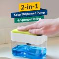Liquid Soap Dispenser & Sponge Holder - Dish Soap Pump Sponge 2-in-1 - Counter Top Sink Press Soap Box - Pump Soap Dispensing with Sponge Caddy 385ml - Dish Washing Scrub Cleaning. 