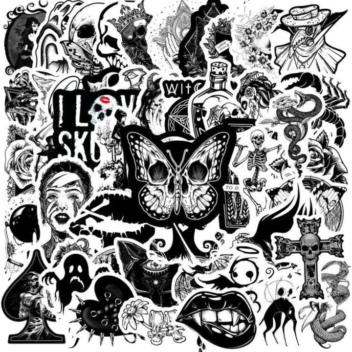 50/100pcs Black White Gothic Style Horror Sticker Waterproof Decal For DIY Laptop Skateboard Phone Car Sticker Patches for Kid