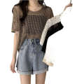Thin hollow out sleeved knitted sweater for women 2024 new summer design sense niche loose short chic top trend. 