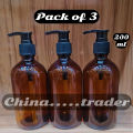 (200ml)../Black Pump Amber Glass Bottle  For Shampoo Lotion Oil Soap Gel Empty bottle Container. 