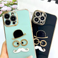 SUNAUDE Case For iPhone XR Classic Fashion Simple Black Hat Glasses Mr. Beard Patch Phone Case Lens All Inclusive Plating TPU Silicone Soft Case Anti falling Wear resistant Anti slip Boy Girl Couple Gift Box Phone Back Cover Cover. 
