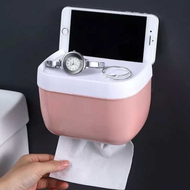 Wall Mounted Toilet Roll Holder With Shelf Storage Rack, Toilet Tissue Box, Punch-free Toilet Paper Holder Box, Waterproof Storage Toilet Paper Storage Rack