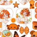 Cute Orange Aesthetic Anime Stickers A5 Uncut for Kids Girls Anime Lovers Journal Scrapbook Phone Cover Laptop Notebook DIY Crafts and more. 