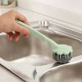 Stainless Steel Long Handle Wire Ball Brush Kitchen Hanging Cleaning Brush Pan Kitchen Dish Handle Washing Tool. 