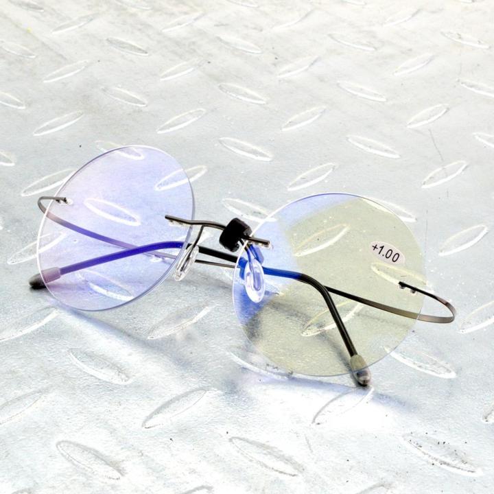 Rimless Ultra-light Round Progressive Multifocal Reading Glasses MEN TITANIUM ALLOY See Near And Far ADD +1 To +4
