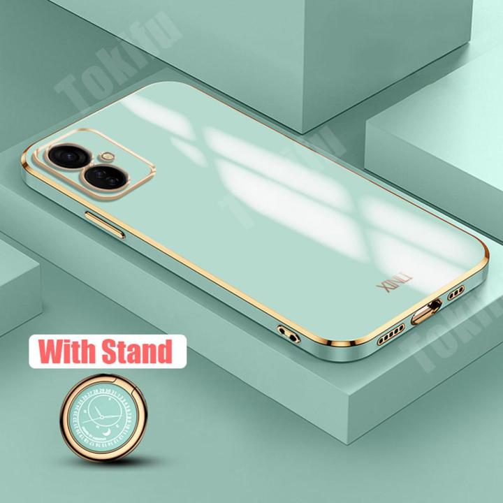Tokifu For Tecno Spark 9T Case Luxury 6D Plating Soft Back Cover Silicone Phone Cases With Stand