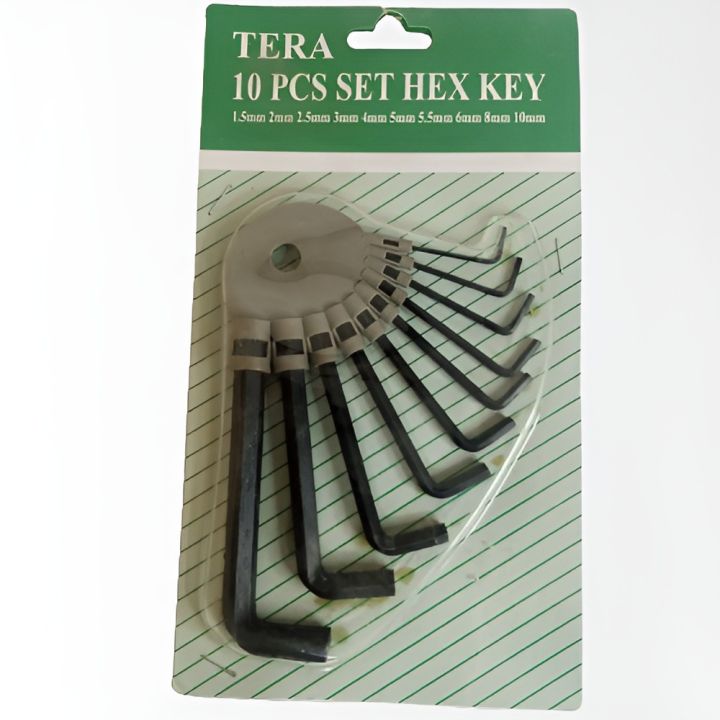 "Multi-Functional 10-Piece HEX/ALKI Key Set - All Sizes (1.5mm to 10mm) In One Pack - Essential Toolkit for Nut and Bolt Opening - High-Quality Alloy Construction - Convenient All-in-One Set for Various DIY and Mechanical Projects
