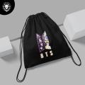 BTS Pics Logo Black Drawstring Bag For (Boys & girls). 