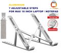 Metal Laptop Stand Portable Laptop Stand 7 Gear Slot Anti Slip Silicone Foldable Adjustable Laptop Stand Compatible with all sizes of Laptop Easy to Carry Smart Stand Strong Material High Quality Stand Silver Color. 