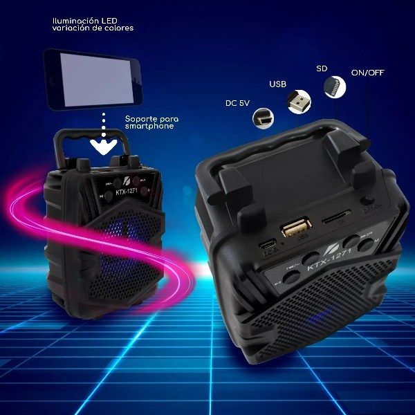 KTX%201271%20Wireless%20Bluetooth%20Rechargeable%20Speaker%20FM%20Ready%20USB%20Memory%20Card%20Supported%20With%20RGB%20LED%20Light%20Black%20KTX-1271%20-%20Image%209